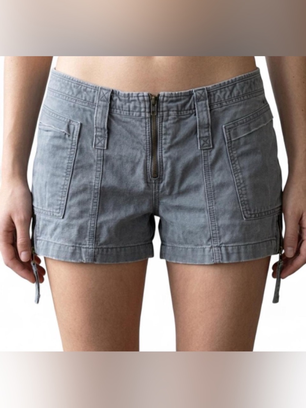 Vintage American Eagle Y2K Front Zip Denim Utility Shorts Leg Zippers Grey 12
